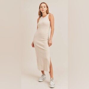 Stile by Per Lei Mable Olive Green Ribbed Cotton Racerback Midi Dress NWT Size L